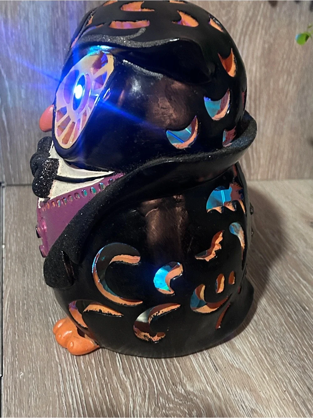 Cracker Barrel Halloween LED Color Changing Ceramic Owl Tuxedo Decor Light